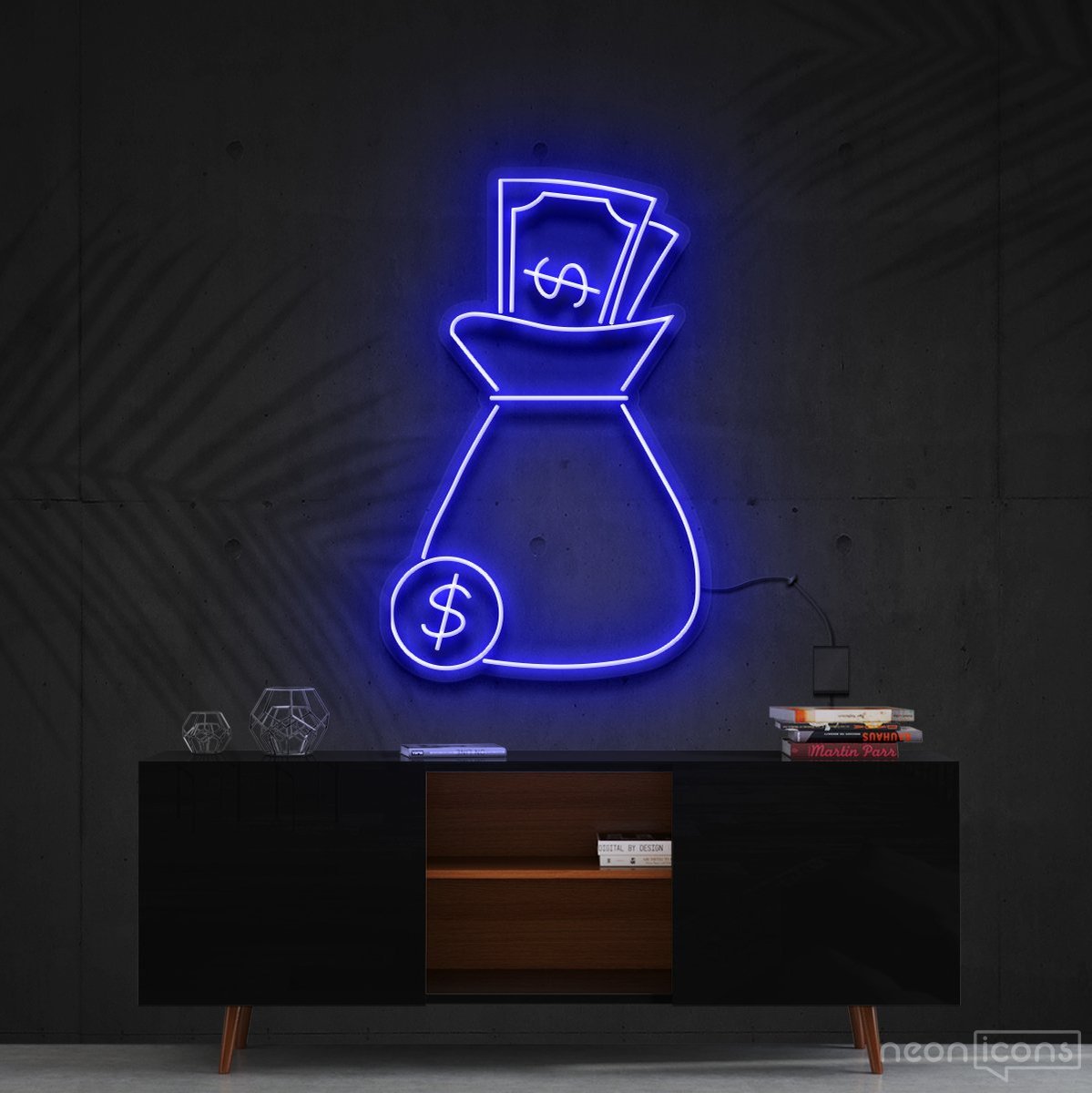 "Cash Bag" Neon Sign 60cm (2ft) / Blue / Cut to Shape by Neon Icons