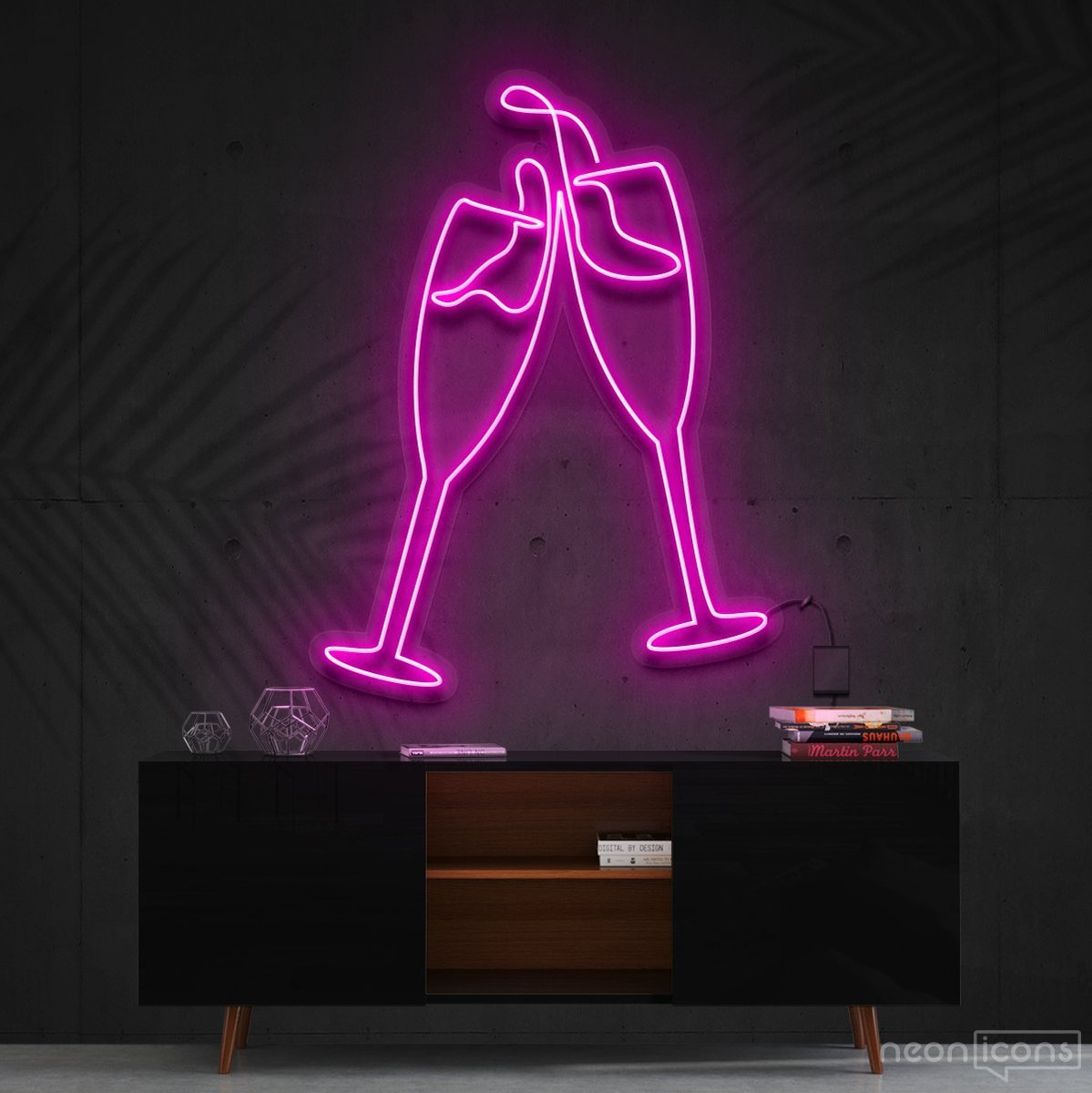 "Champagne Cheers" Neon Sign 60cm (2ft) / Pink / Cut to Shape by Neon Icons
