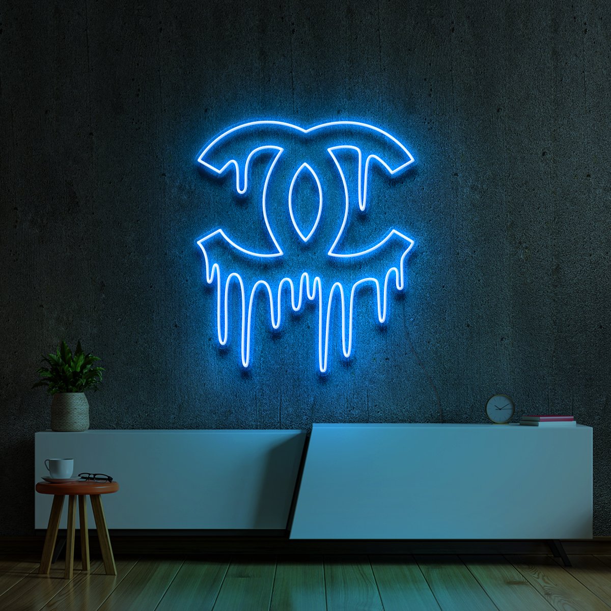 "Chanel Drip" Neon Sign 60cm (2ft) / Ice Blue / Cut to Shape by Neon Icons