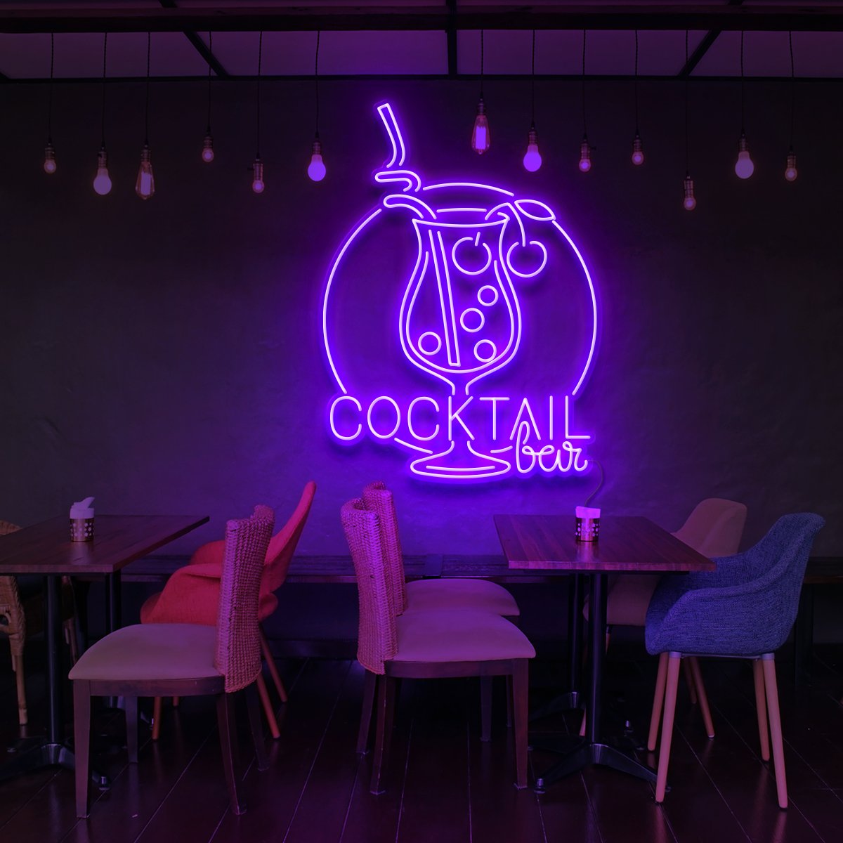 "Cocktail Bar" Neon Sign for Bars & Restaurants 90cm (3ft) / Purple / LED Neon by Neon Icons