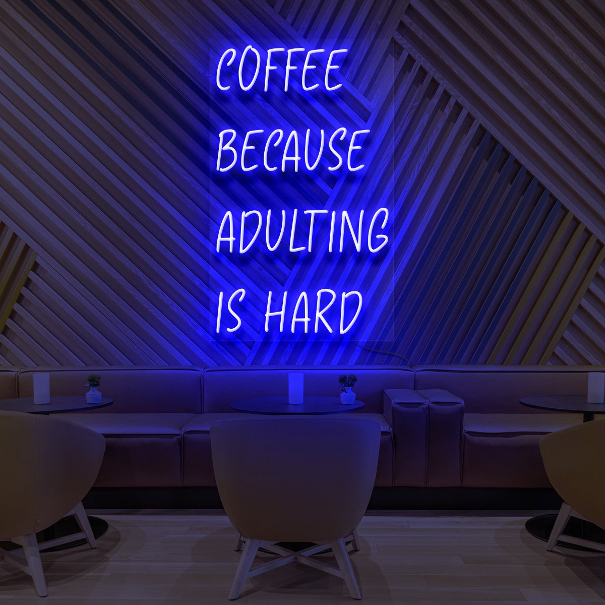 "Coffee, Because Adulting is Hard" Neon Sign for Cafés 60cm (2ft) / Blue / LED Neon by Neon Icons