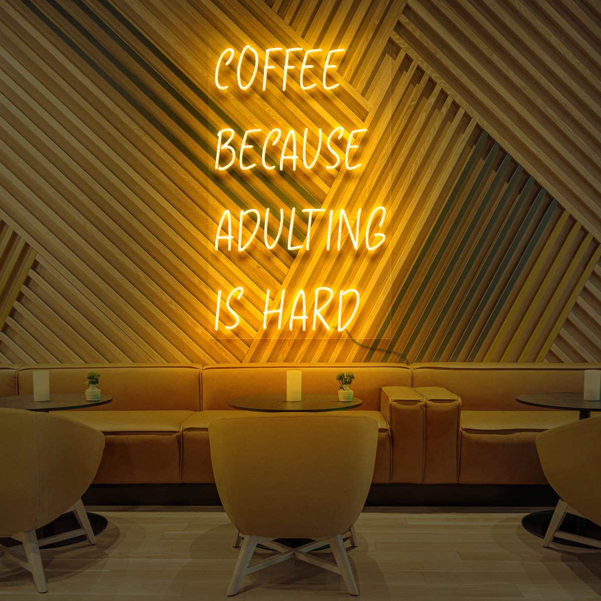 "Coffee, Because Adulting is Hard" Neon Sign for Cafés 60cm (2ft) / Yellow / LED Neon by Neon Icons