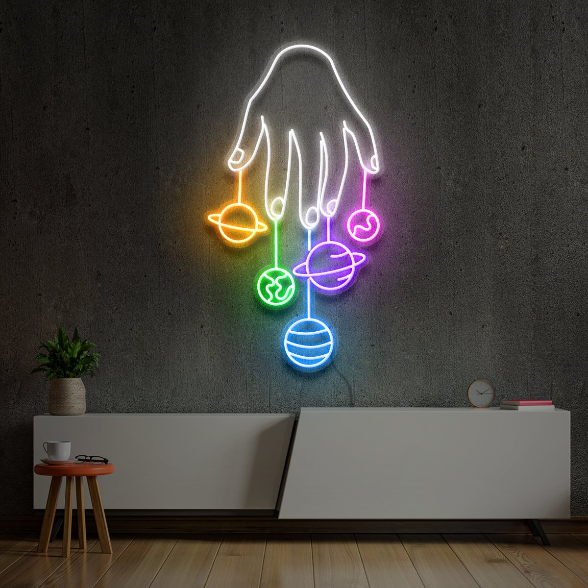 "Cosmic Hand" Multicolour Neon Sign 90cm (3ft) / LED Neon by Neon Icons