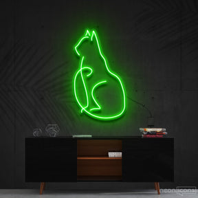 "Curious Cat" Neon Sign 60cm (2ft) / Green / Cut to Shape by Neon Icons