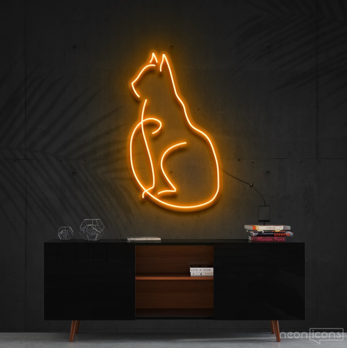 "Curious Cat" Neon Sign 60cm (2ft) / Orange / Cut to Shape by Neon Icons