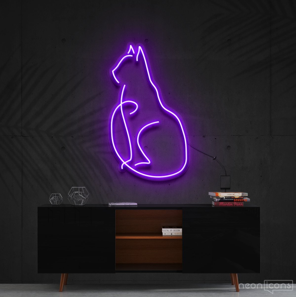 "Curious Cat" Neon Sign 60cm (2ft) / Purple / Cut to Shape by Neon Icons