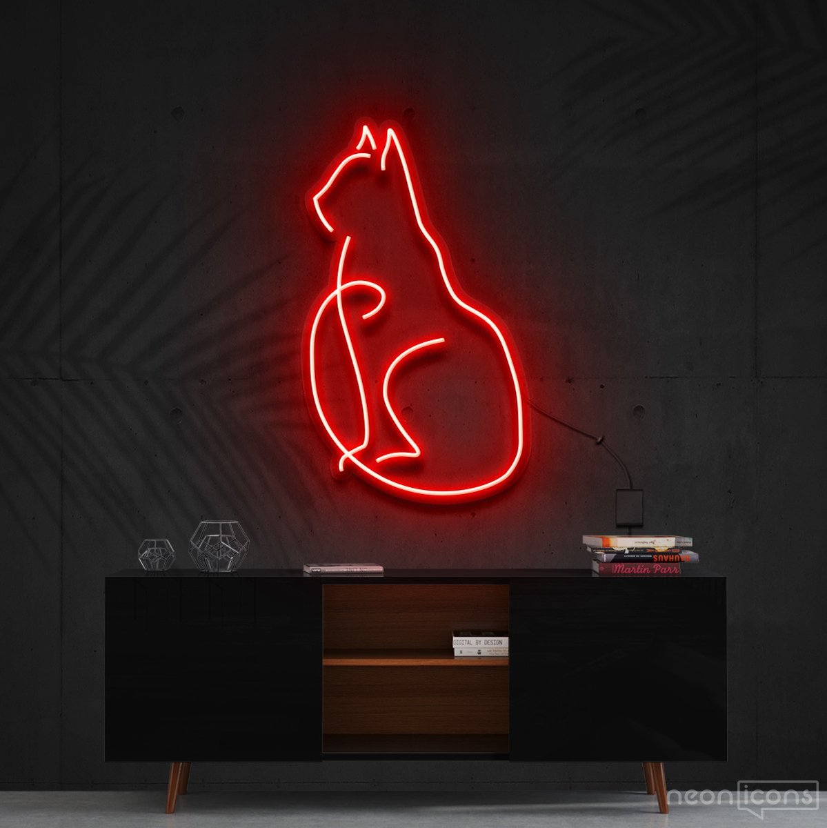 "Curious Cat" Neon Sign 60cm (2ft) / Red / Cut to Shape by Neon Icons