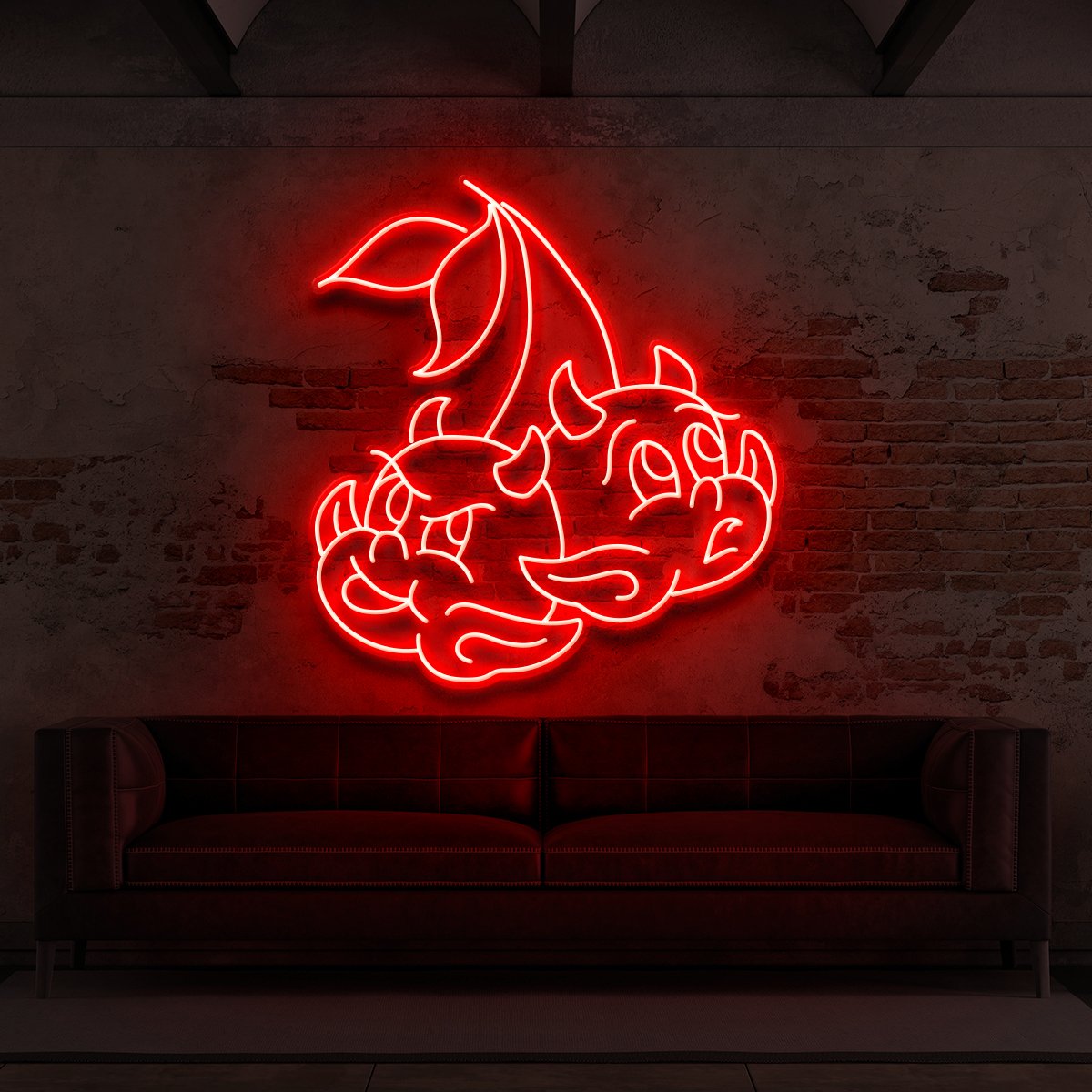 "Devil Cherries" Neon Sign for Tattoo Parlours 60cm (2ft) / Red / LED Neon by Neon Icons