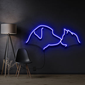 "Dog & Cat" Pet Neon Sign 60cm / Blue / Cut to Shape by Neon Icons