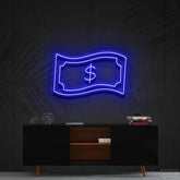 "Dollar Bill" Neon Sign 60cm (2ft) / Blue / Cut to Shape by Neon Icons