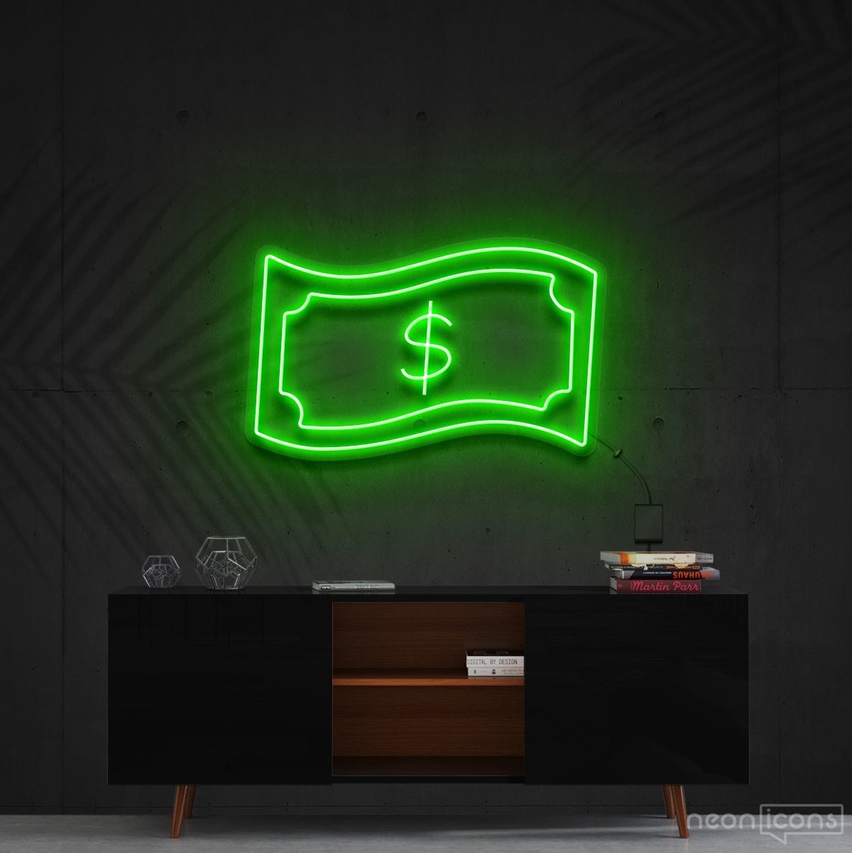 "Dollar Bill" Neon Sign 60cm (2ft) / Green / Cut to Shape by Neon Icons