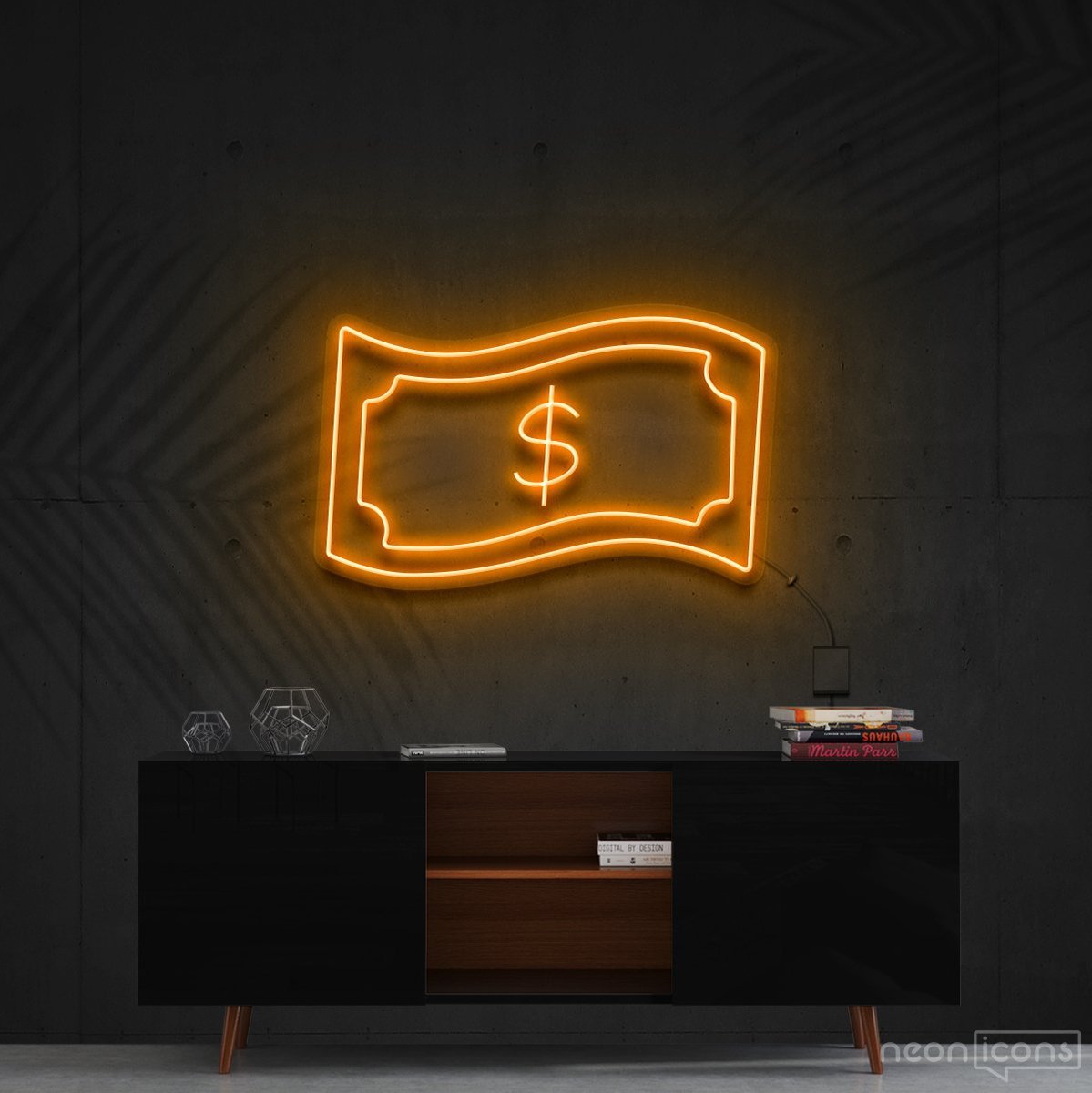 "Dollar Bill" Neon Sign 60cm (2ft) / Orange / Cut to Shape by Neon Icons