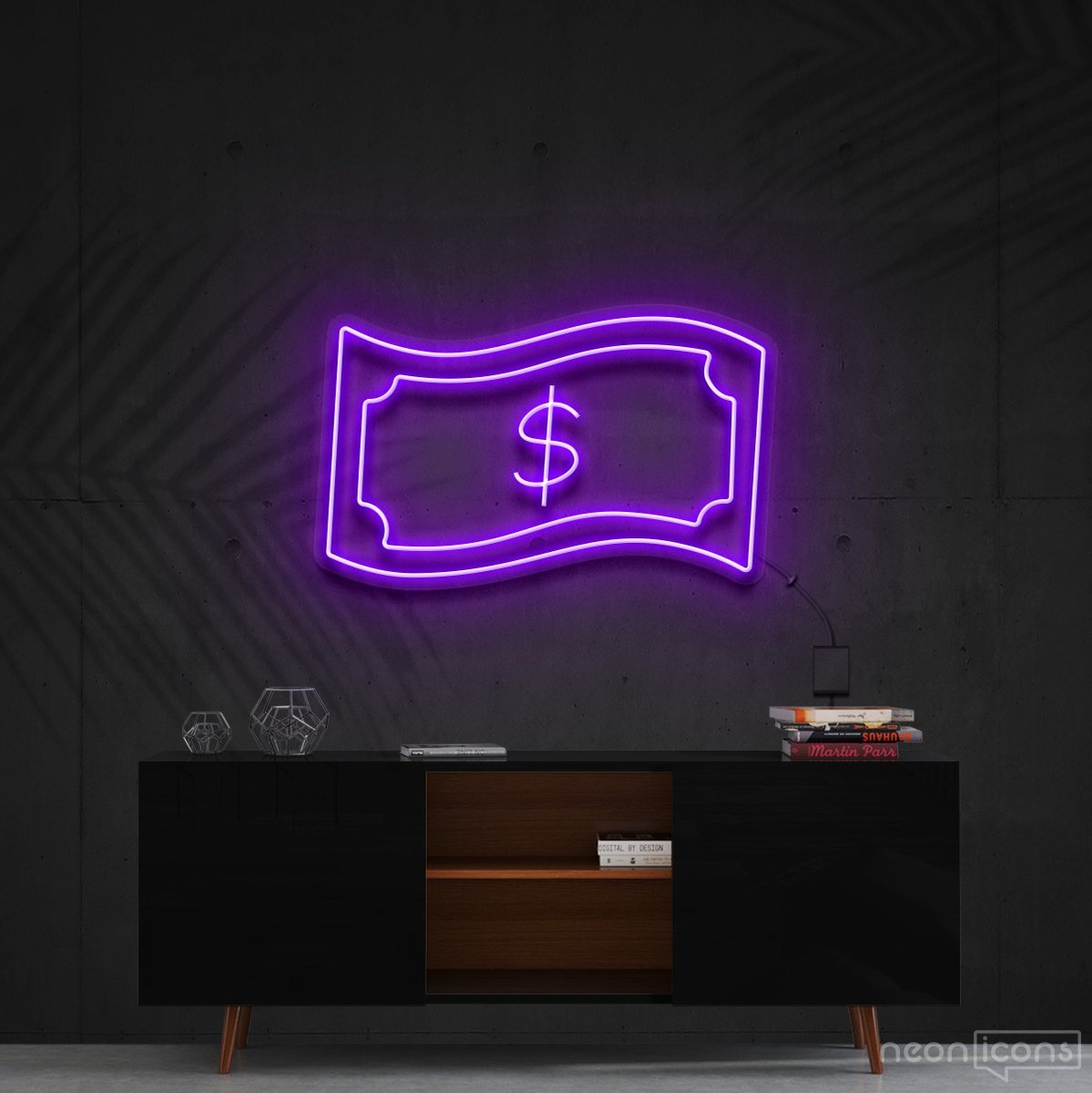 "Dollar Bill" Neon Sign 60cm (2ft) / Purple / Cut to Shape by Neon Icons