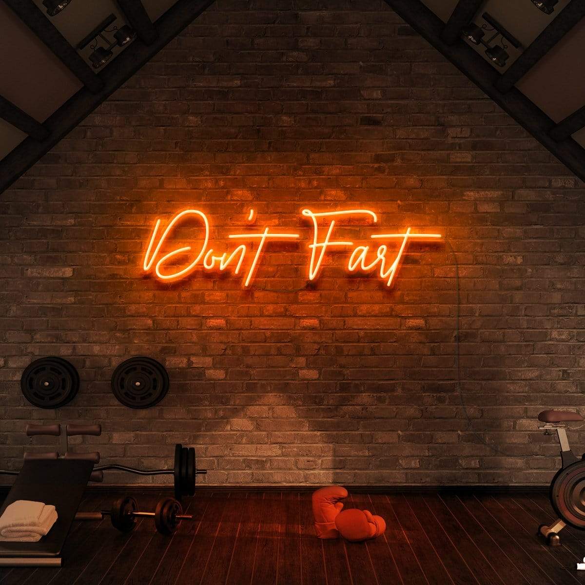 "Don't Fart" Neon Sign for Gyms & Fitness Studios 60cm (2ft) / Orange / LED Neon by Neon Icons