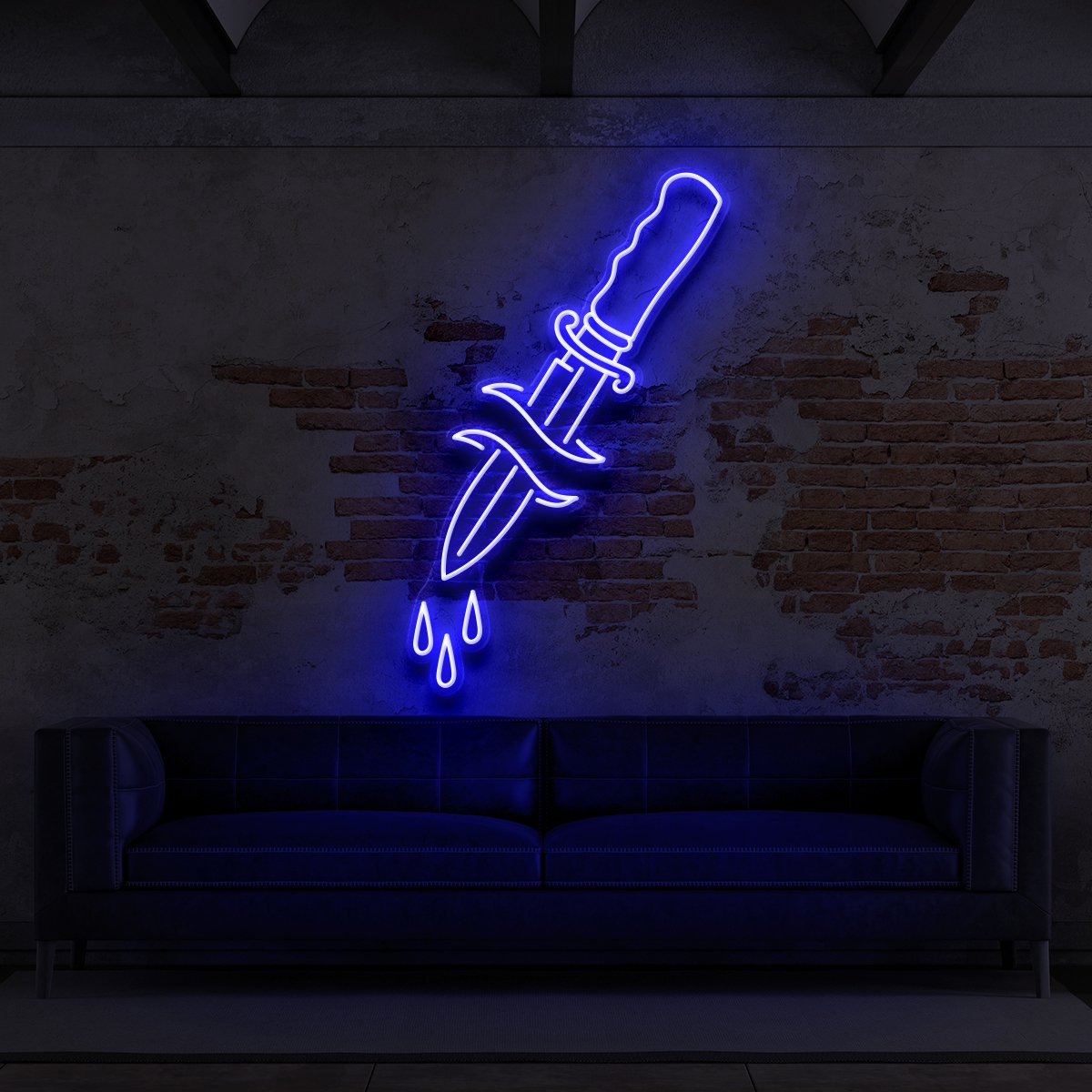 "Dripping Dagger" Neon Sign for Tattoo Parlours 60cm (2ft) / Blue / LED Neon by Neon Icons