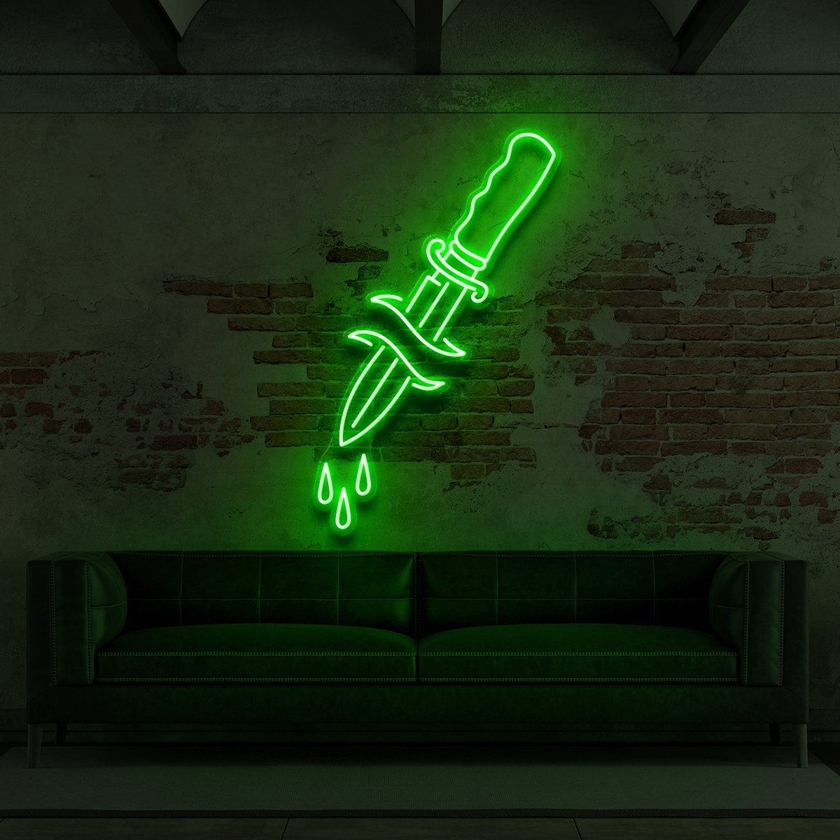 "Dripping Dagger" Neon Sign for Tattoo Parlours 60cm (2ft) / Green / LED Neon by Neon Icons