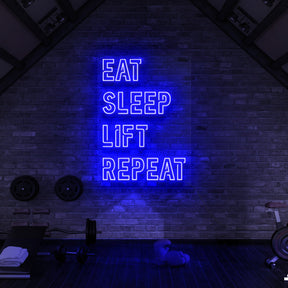 "Eat Sleep Lift Repeat" Neon Sign for Gyms & Fitness Studios 90cm (3ft) / Blue / LED Neon by Neon Icons