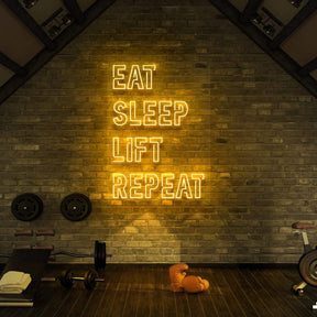 "Eat Sleep Lift Repeat" Neon Sign for Gyms & Fitness Studios 90cm (3ft) / Yellow / LED Neon by Neon Icons