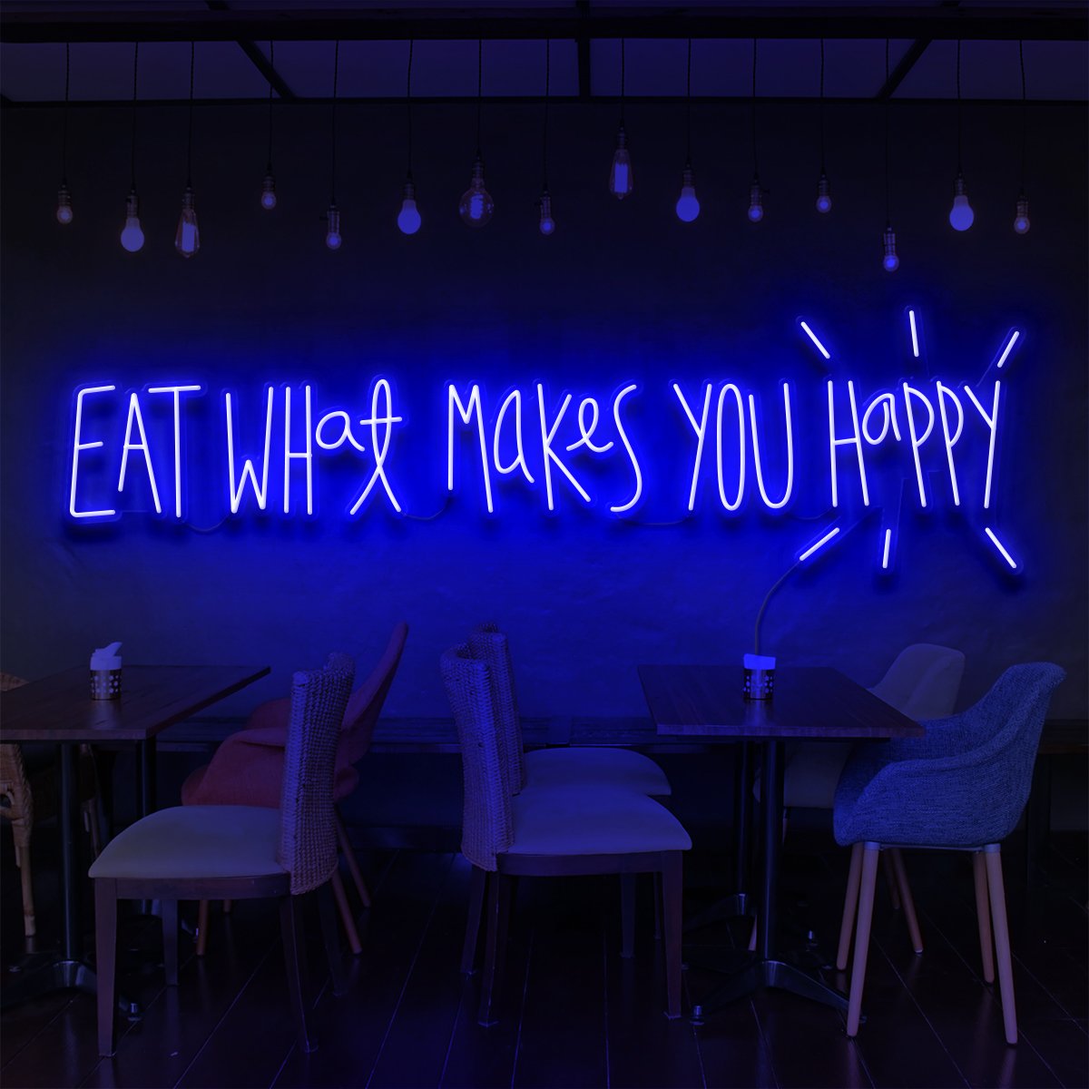 "Eat What Makes You Happy" Neon Sign for Bars & Restaurants 90cm (3ft) / Blue / LED Neon by Neon Icons