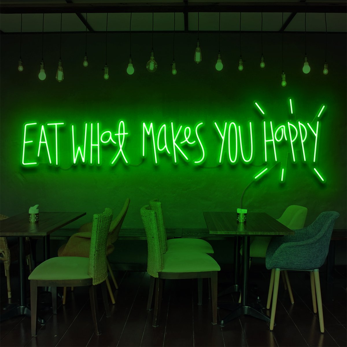 "Eat What Makes You Happy" Neon Sign for Bars & Restaurants 90cm (3ft) / Green / LED Neon by Neon Icons