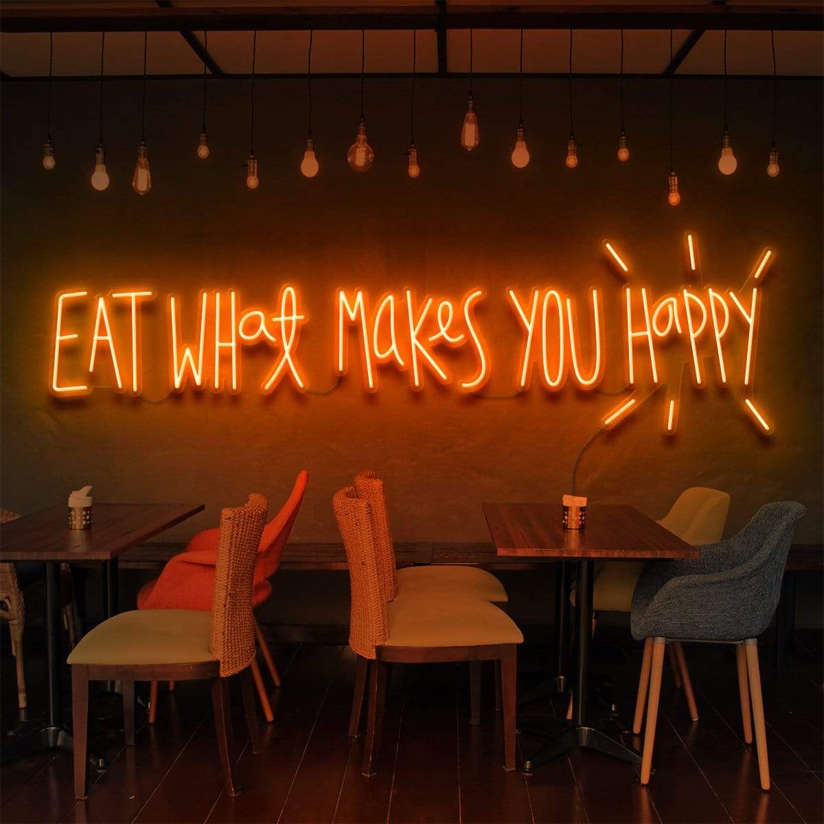 "Eat What Makes You Happy" Neon Sign for Bars & Restaurants 90cm (3ft) / Orange / LED Neon by Neon Icons