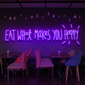 "Eat What Makes You Happy" Neon Sign for Bars & Restaurants 90cm (3ft) / Purple / LED Neon by Neon Icons