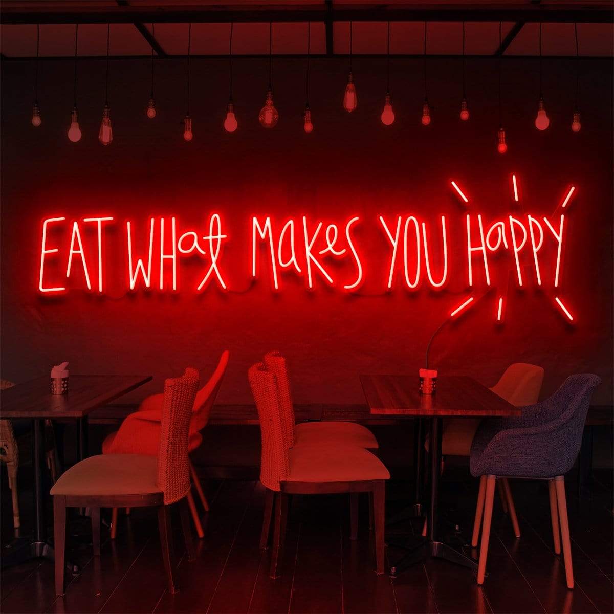 "Eat What Makes You Happy" Neon Sign for Bars & Restaurants 90cm (3ft) / Red / LED Neon by Neon Icons