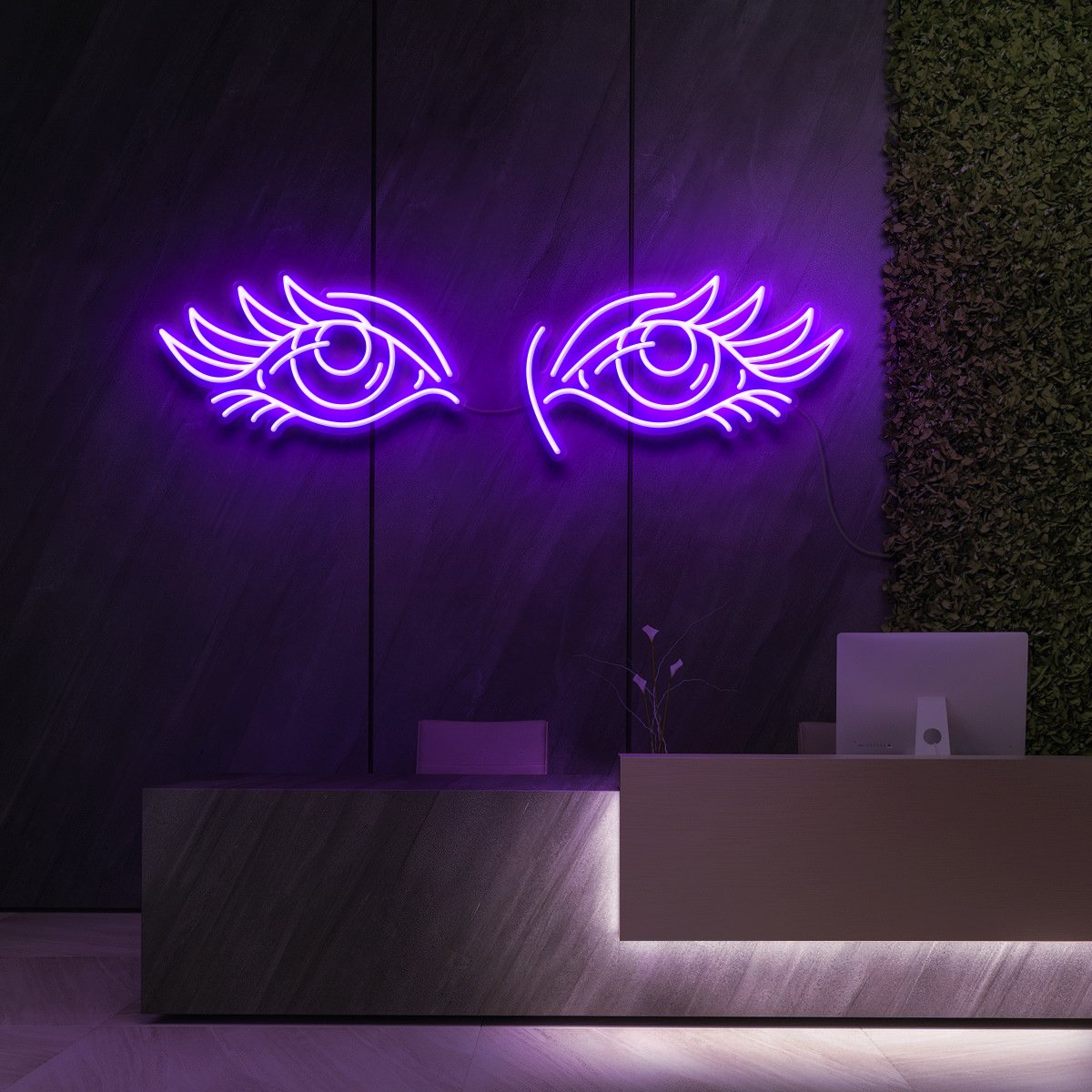 "Eyes & Lashes" Neon Sign for Beauty & Cosmetic Studios 90cm (3ft) / Purple / LED Neon by Neon Icons