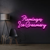 "Flamingos Ice Creamery" Custom Neon Sign