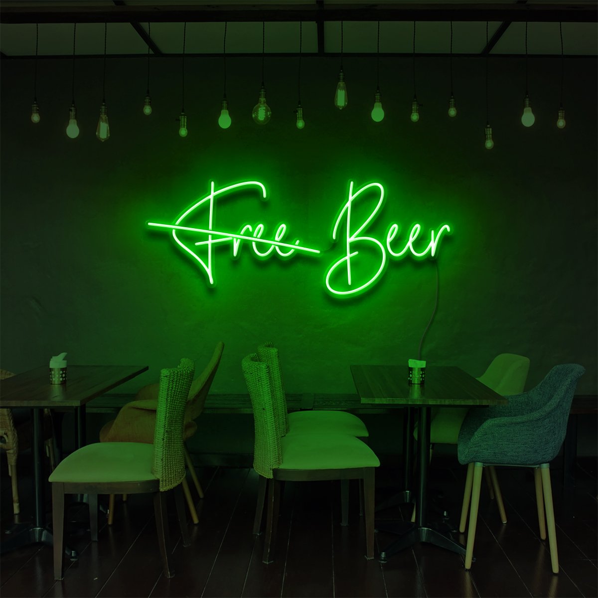 "Free Beer" Neon Sign for Bars & Restaurants 60cm (2ft) / Green / LED Neon by Neon Icons