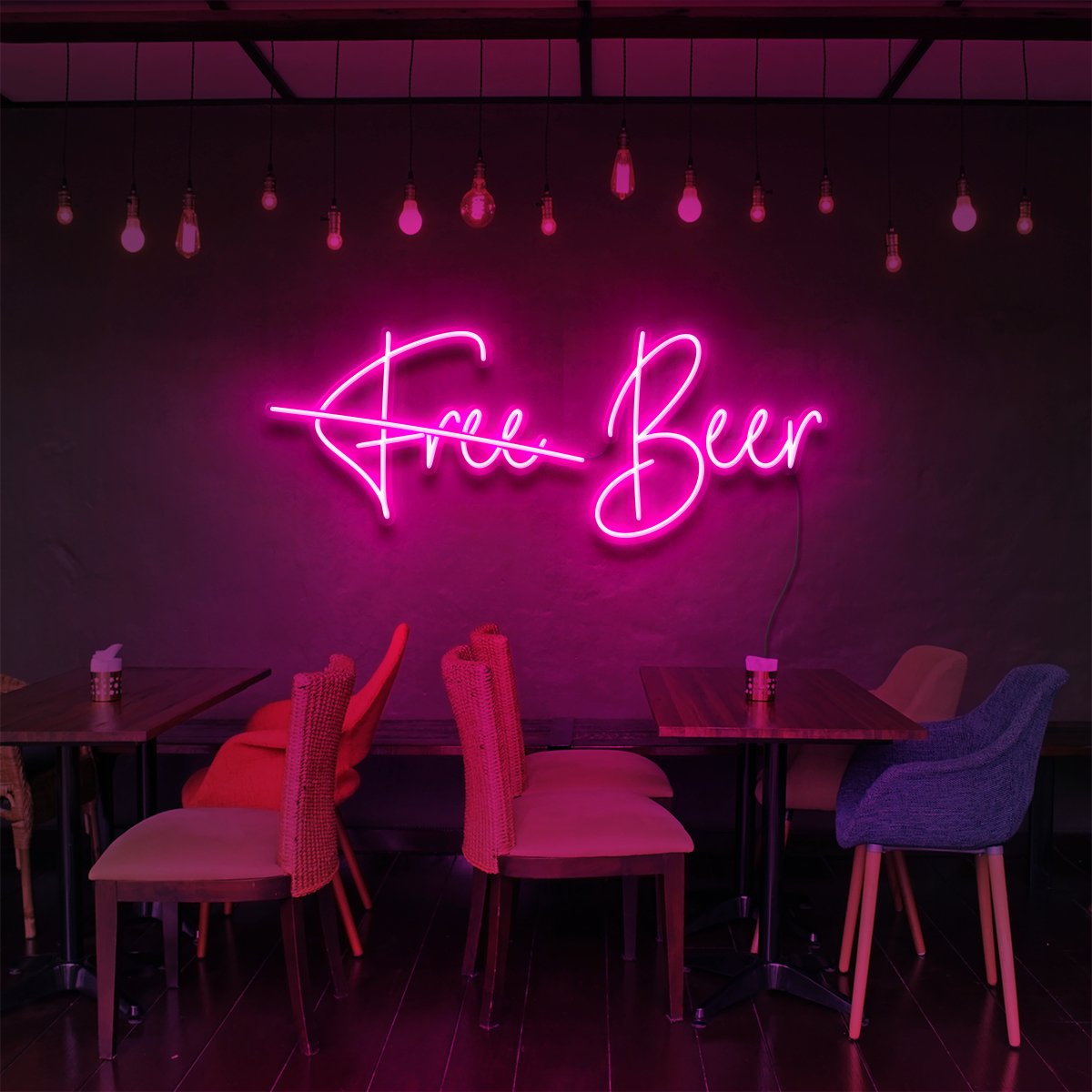 "Free Beer" Neon Sign for Bars & Restaurants 60cm (2ft) / Pink / LED Neon by Neon Icons