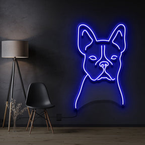 "French Bulldog Line Art" Pet Neon Sign 60cm / Blue / Cut to Shape by Neon Icons