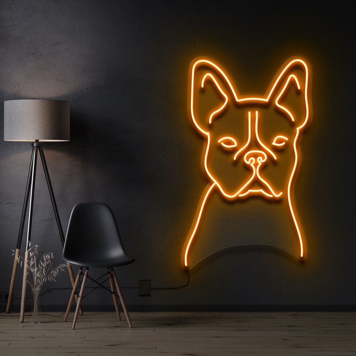 "French Bulldog Line Art" Pet Neon Sign 60cm / Orange / Cut to Shape by Neon Icons