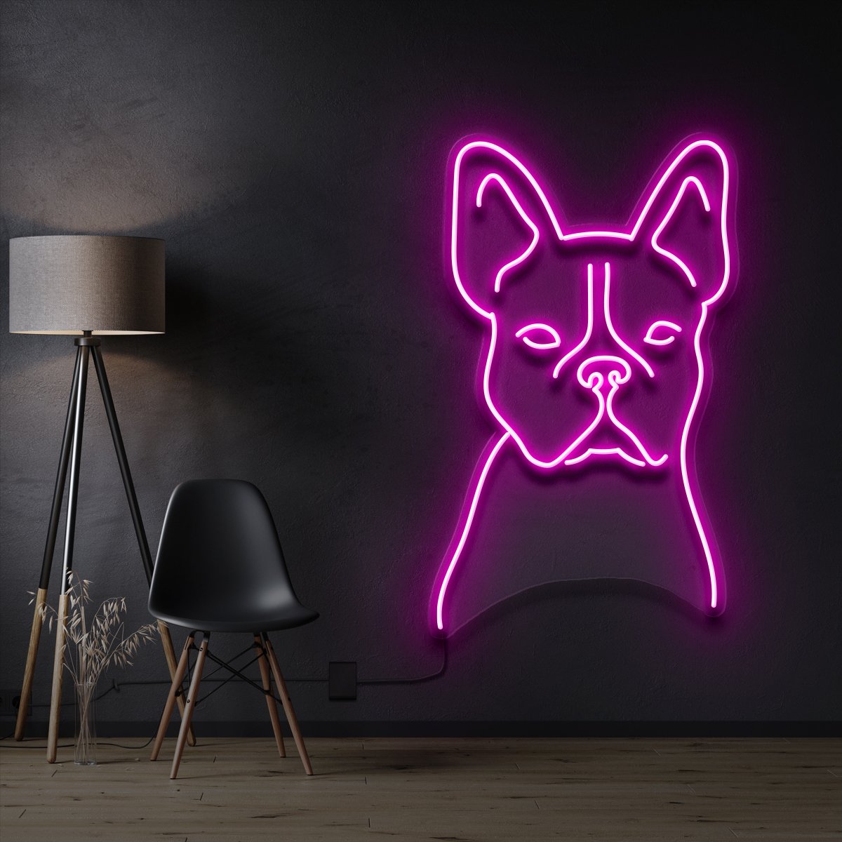 "French Bulldog Line Art" Pet Neon Sign 60cm / Pink / Cut to Shape by Neon Icons