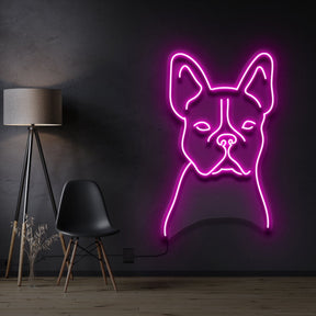 "French Bulldog Line Art" Pet Neon Sign 60cm / Pink / Cut to Shape by Neon Icons