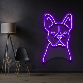 "French Bulldog Line Art" Pet Neon Sign 60cm / Purple / Cut to Shape by Neon Icons