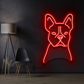 "French Bulldog Line Art" Pet Neon Sign 60cm / Red / Cut to Shape by Neon Icons