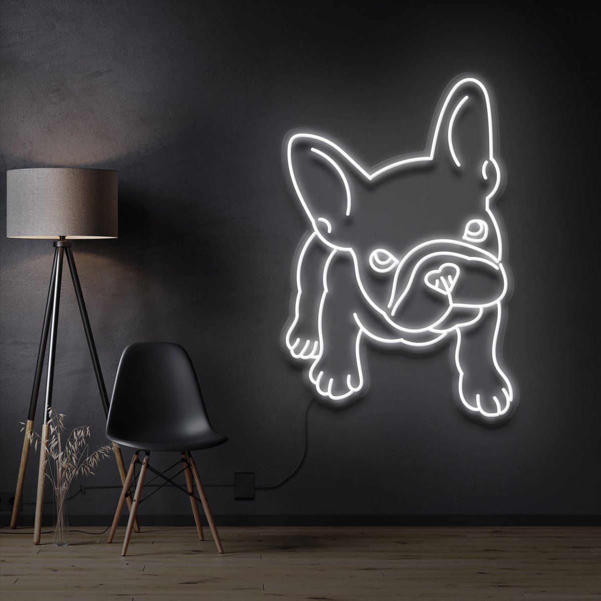 "French Bulldog Puppy" Pet Neon Sign 60cm / White / Cut to Shape by Neon Icons