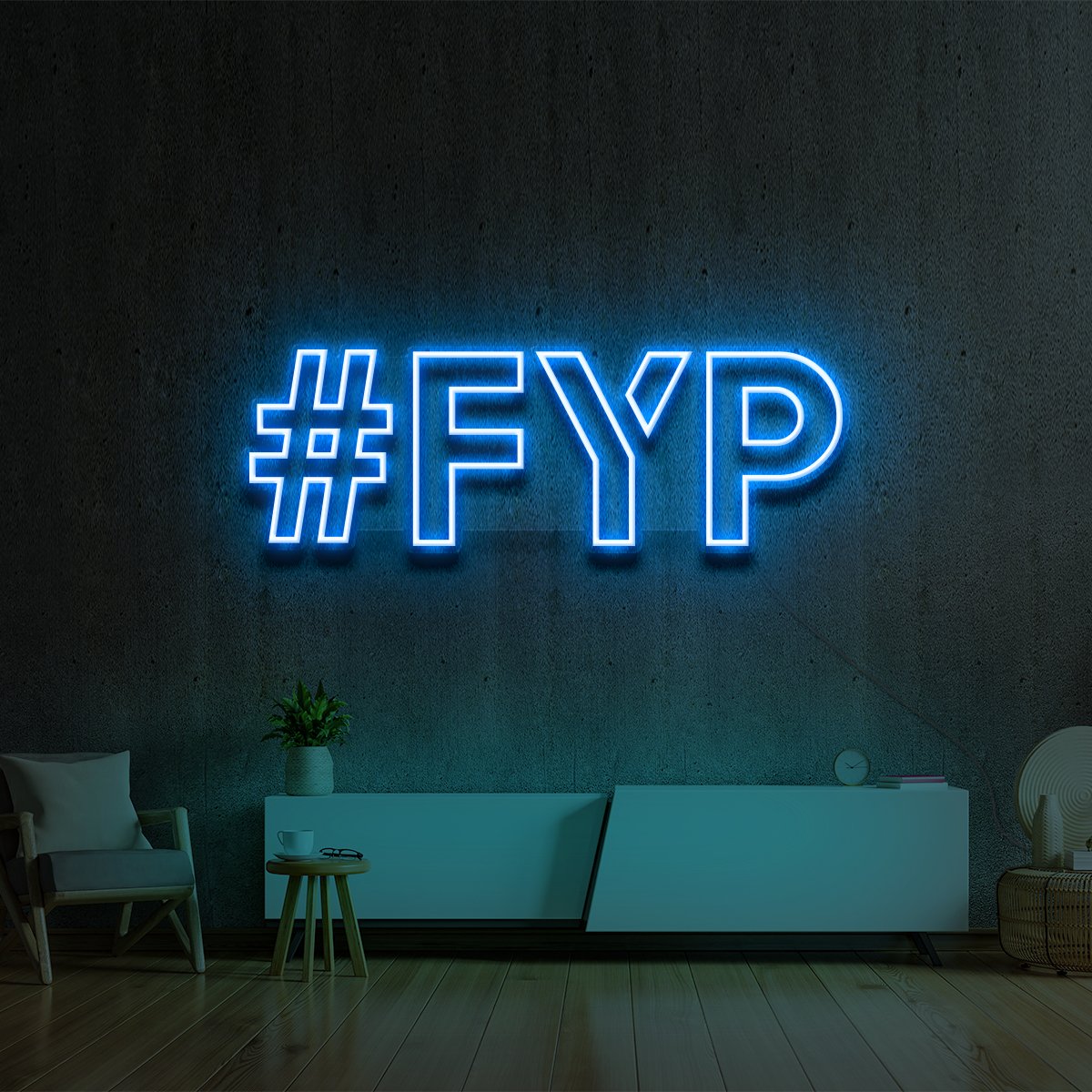 "#FYP" Custom Neon Sign 60cm x 20cm / LED Neon / Ice Blue by Neon Icons