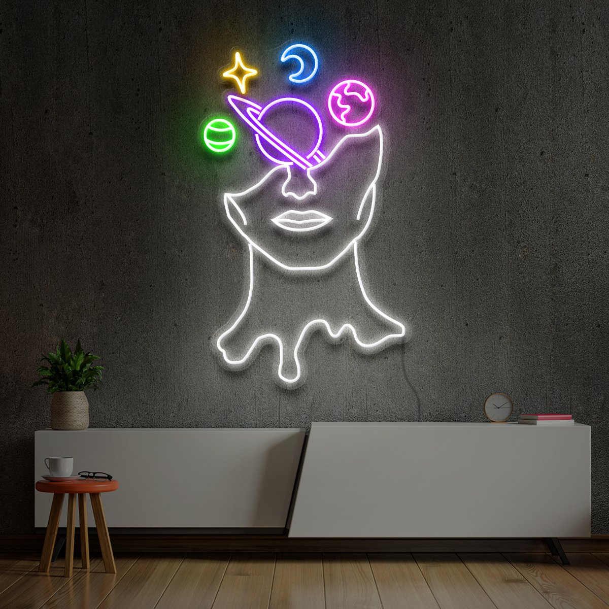 "Galaxy Brain" Multicolour Neon Sign 60cm (2ft) / White Purple Pink Green Yellow & Ice Blue / LED Neon by Neon Icons