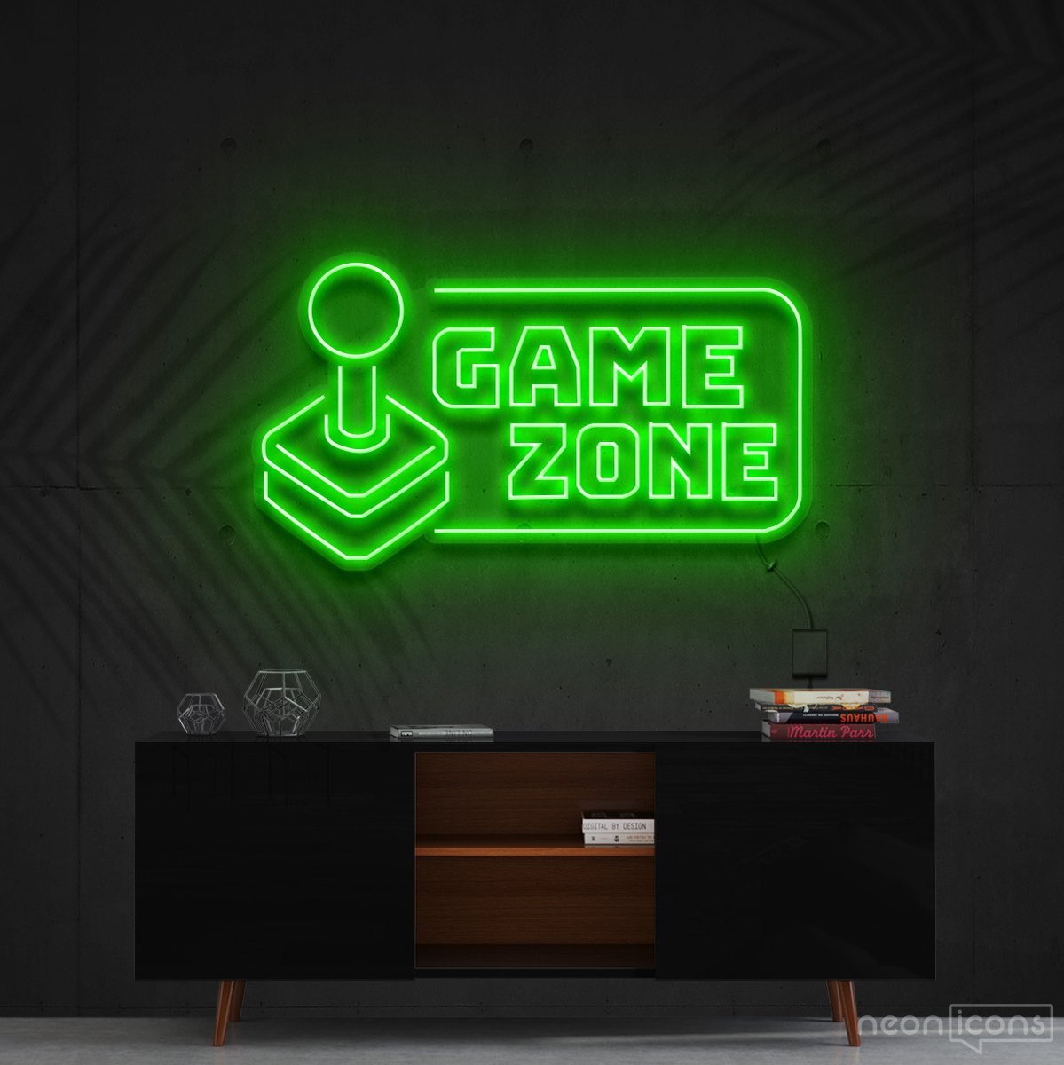 "Game Zone" Neon Sign 90cm (3ft) / Green / Cut to Shape by Neon Icons