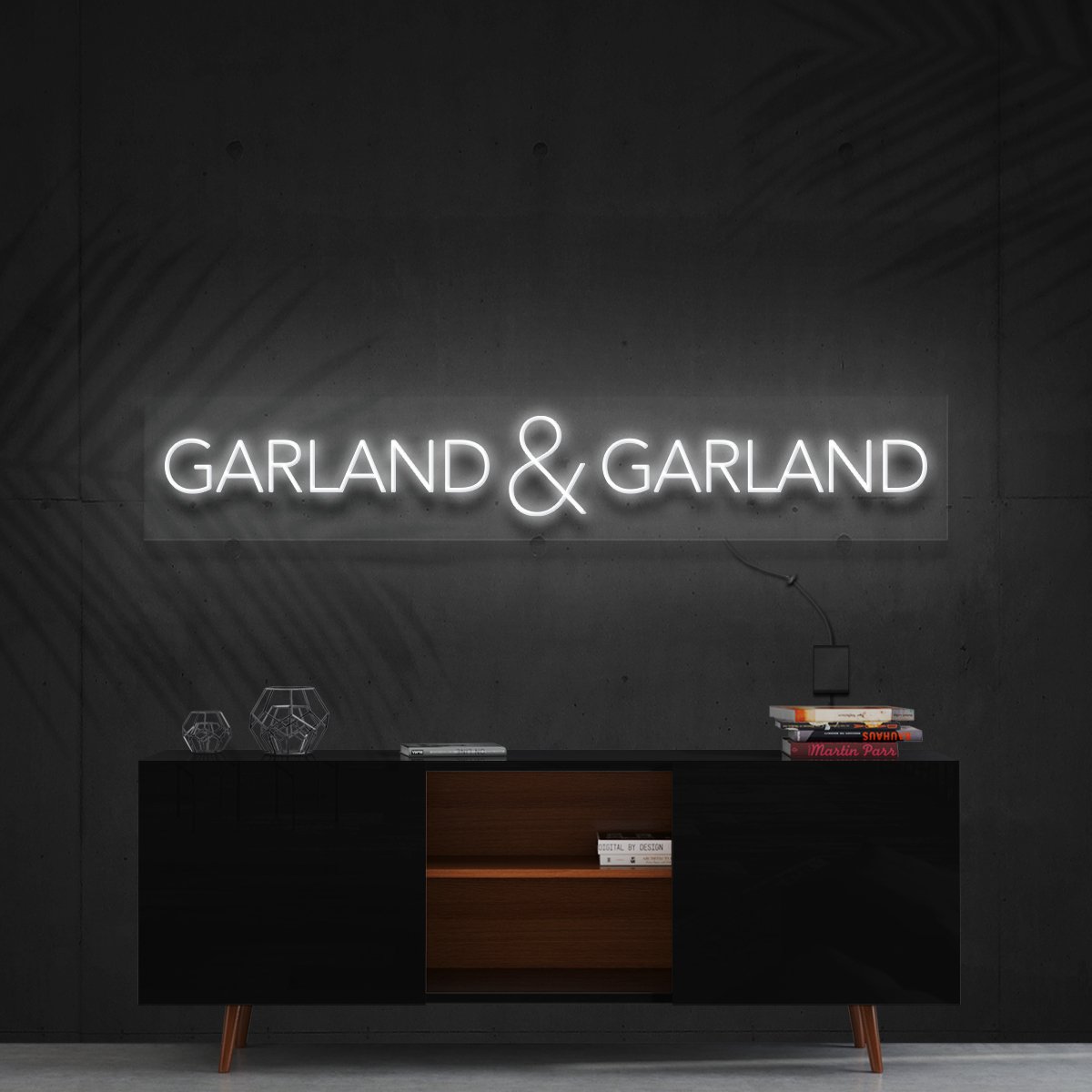 "Garland & Garland" Custom Neon Sign 115cm / White / Cut to Square by Neon Icons