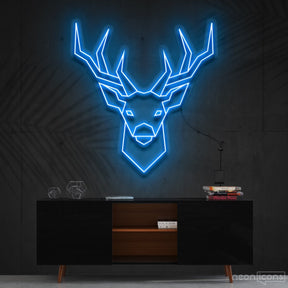 "Geometric Deer" Neon Sign 60cm (2ft) / Ice Blue / Cut to Shape by Neon Icons