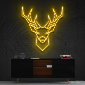 "Geometric Deer" Neon Sign 60cm (2ft) / Yellow / Cut to Shape by Neon Icons