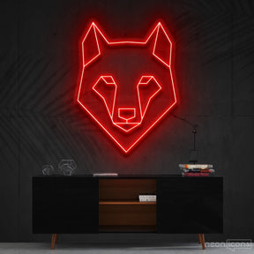 "Geometric Wolf" Neon Sign 60cm (2ft) / Red / Cut to Shape by Neon Icons