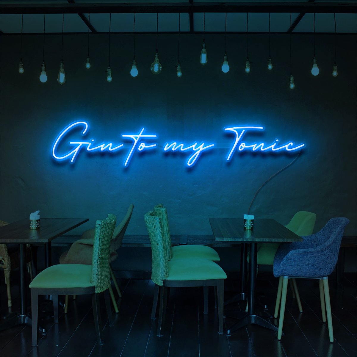 Gin to My Tonic" Neon Sign for Bars & Restaurants 90cm (3ft) / Ice Blue / LED Neon by Neon Icons