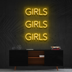 "Girls Girls Girls" Neon Sign 60cm (2ft) / Yellow / Cut to Shape by Neon Icons