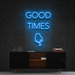 "Good Times This Way" Neon Sign 60cm (2ft) / Ice Blue / Cut to Shape by Neon Icons