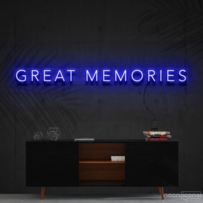 "Great Memories" Neon Sign 120cm (4ft) / Blue / Cut to Shape by Neon Icons