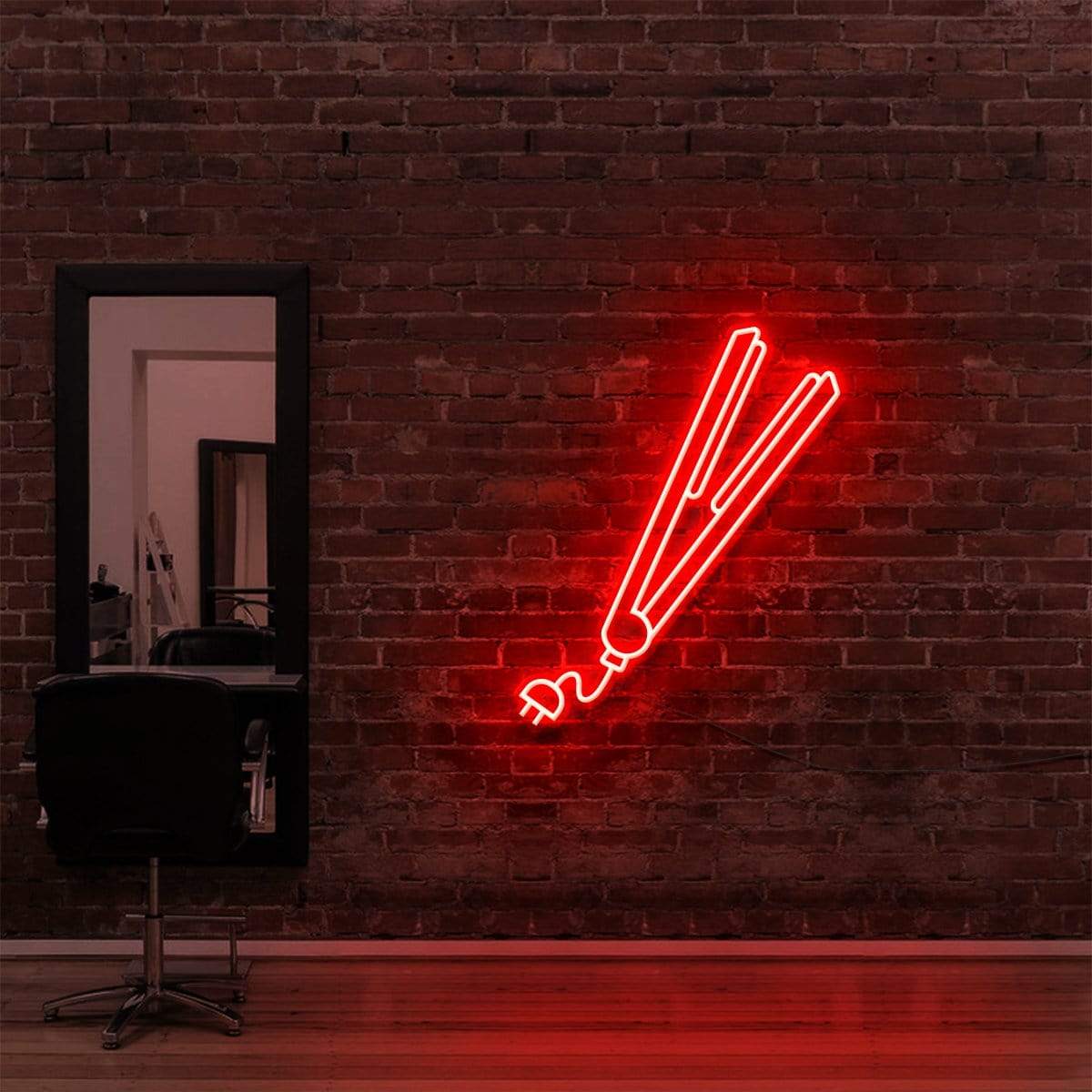 "Hair Straightener" Neon Sign for Hair Salons & Barbershops 60cm (2ft) / Red / LED Neon by Neon Icons